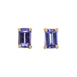 Tanzanite Studs in Solid 14K Gold | 6x4mm Emerald Cut